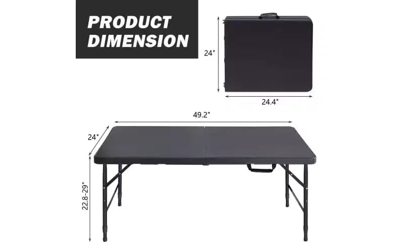 Table pliante de 1,20 m, table en plastique robuste et portable avec poignée,