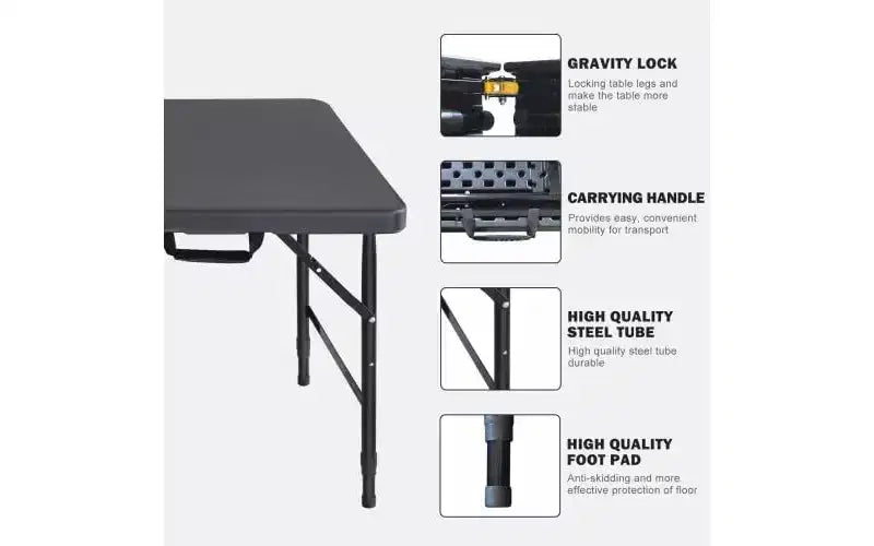 Table pliante de 1,20 m, table en plastique robuste et portable avec poignée,