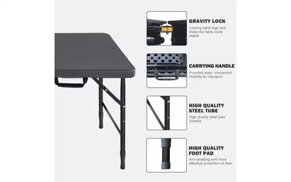 Table pliante de 1,20 m, table en plastique robuste et portable avec poignée,