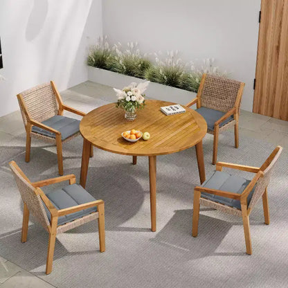 Christopher Knight Home Neva, ensemble de salle à manger d'extérieur 5 pièces avec table en bois d'acacia et chaises en osier