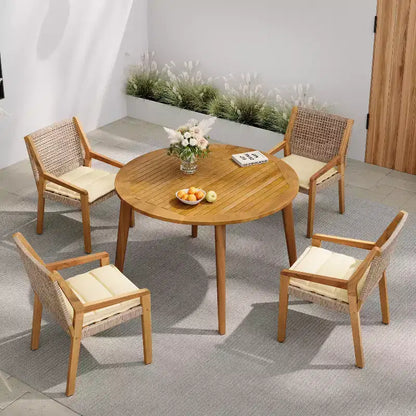 Christopher Knight Home Neva, ensemble de salle à manger d'extérieur 5 pièces avec table en bois d'acacia et chaises en osier