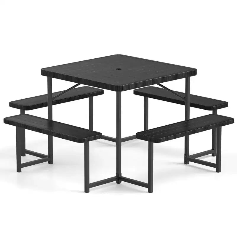 Costway Picnic Table Bench Set for 4-8 People with Umbrella Hole All-Weather HDPE Tabletop Black/Gray/Green/White