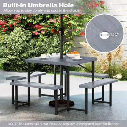 Costway Picnic Table Bench Set for 4-8 People with Umbrella Hole All-Weather HDPE Tabletop Black/Gray/Green/White