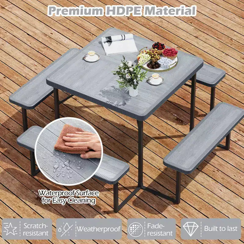 Costway Picnic Table Bench Set for 4-8 People with Umbrella Hole All-Weather HDPE Tabletop Black/Gray/Green/White