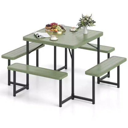 Costway Picnic Table Bench Set for 4-8 People with Umbrella Hole All-Weather HDPE Tabletop Black/Gray/Green/White