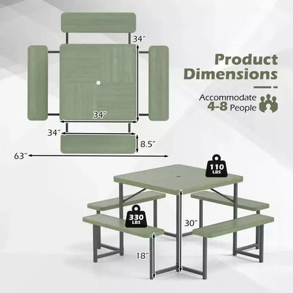 Costway Picnic Table Bench Set for 4-8 People with Umbrella Hole All-Weather HDPE Tabletop Black/Gray/Green/White