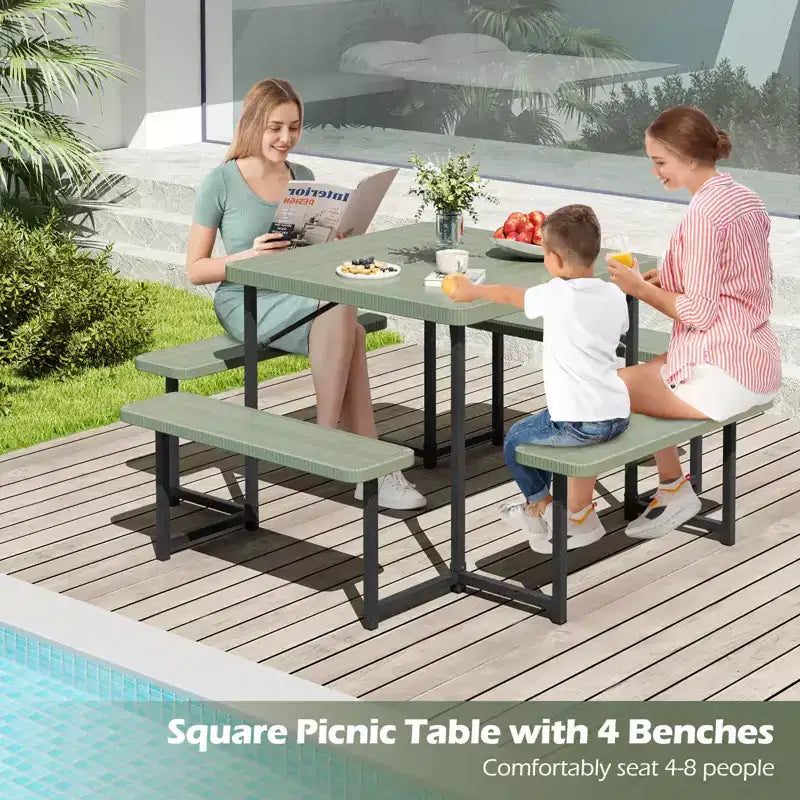 Costway Picnic Table Bench Set for 4-8 People with Umbrella Hole All-Weather HDPE Tabletop Black/Gray/Green/White