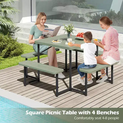 Costway Picnic Table Bench Set for 4-8 People with Umbrella Hole All-Weather HDPE Tabletop Black/Gray/Green/White
