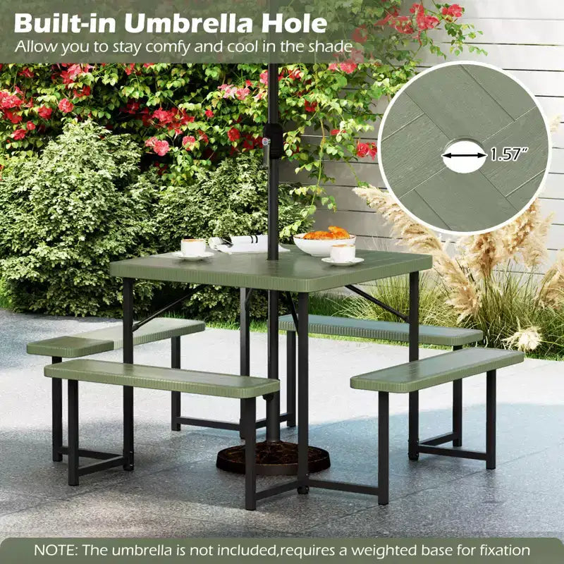 Costway Picnic Table Bench Set for 4-8 People with Umbrella Hole All-Weather HDPE Tabletop Black/Gray/Green/White