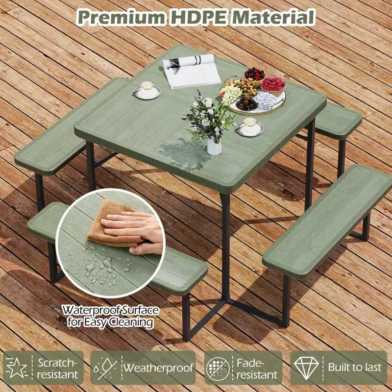 Costway Picnic Table Bench Set for 4-8 People with Umbrella Hole All-Weather HDPE Tabletop Black/Gray/Green/White