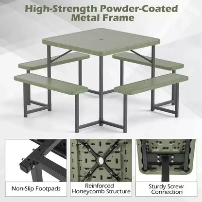Costway Picnic Table Bench Set for 4-8 People with Umbrella Hole All-Weather HDPE Tabletop Black/Gray/Green/White