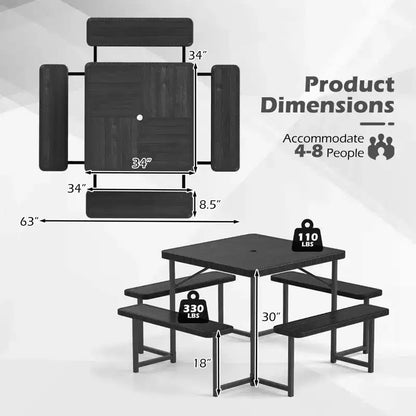 Costway Picnic Table Bench Set for 4-8 People with Umbrella Hole All-Weather HDPE Tabletop Black/Gray/Green/White