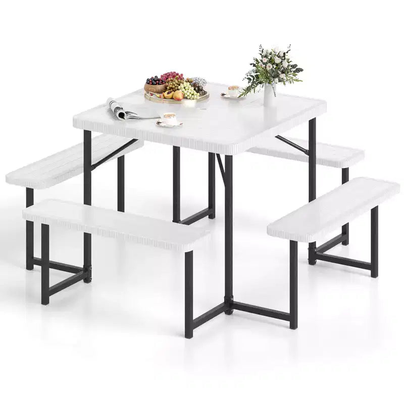 Costway Picnic Table Bench Set for 4-8 People with Umbrella Hole All-Weather HDPE Tabletop Black/Gray/Green/White