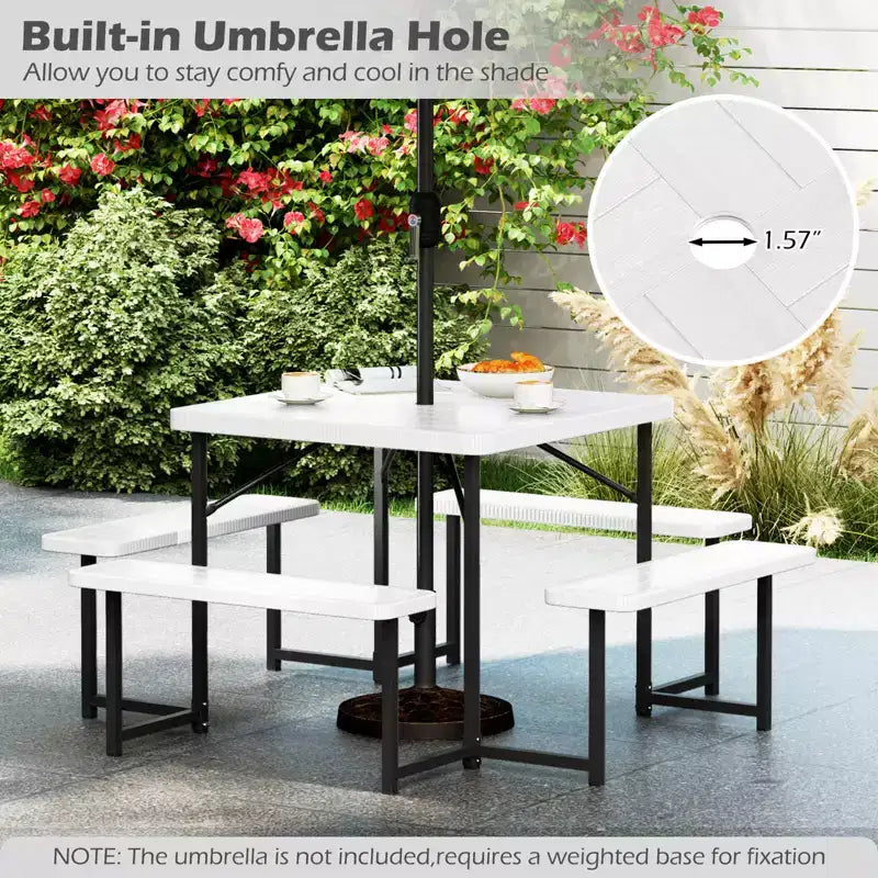 Costway Picnic Table Bench Set for 4-8 People with Umbrella Hole All-Weather HDPE Tabletop Black/Gray/Green/White