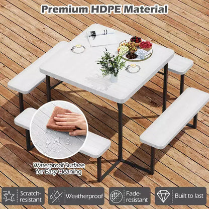 Costway Picnic Table Bench Set for 4-8 People with Umbrella Hole All-Weather HDPE Tabletop Black/Gray/Green/White