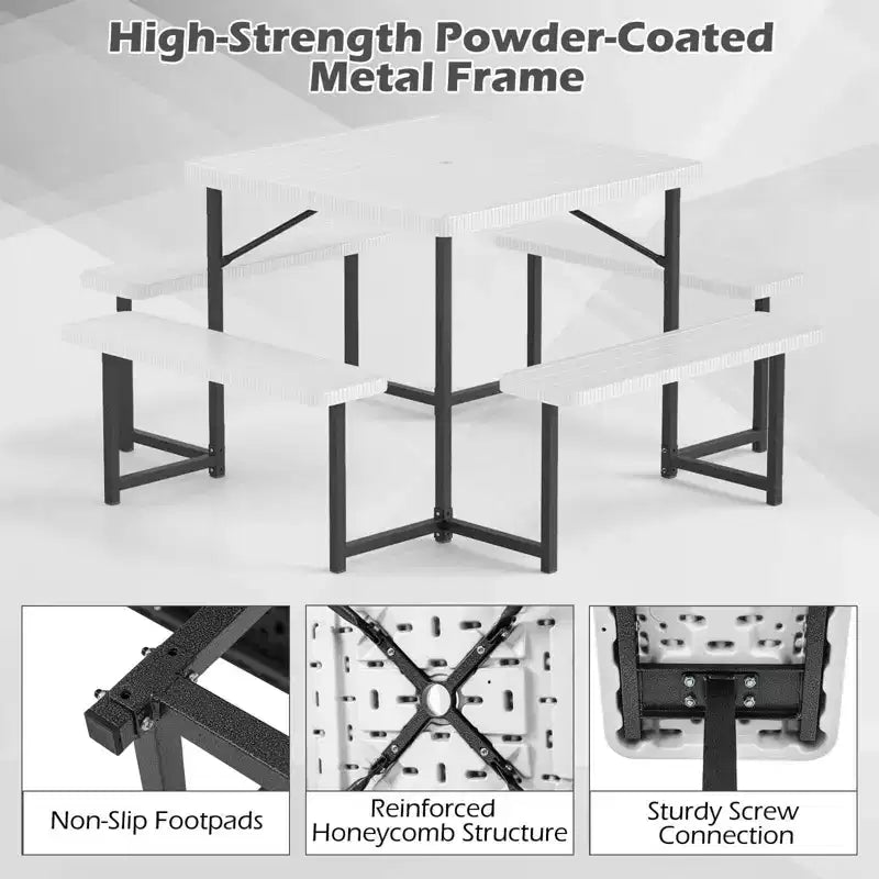 Costway Picnic Table Bench Set for 4-8 People with Umbrella Hole All-Weather HDPE Tabletop Black/Gray/Green/White