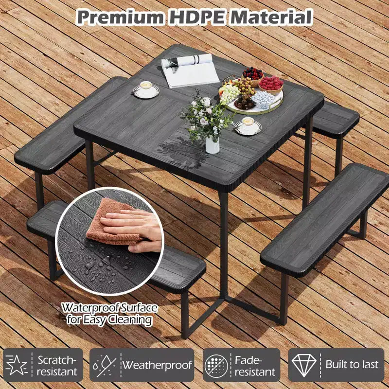 Costway Picnic Table Bench Set for 4-8 People with Umbrella Hole All-Weather HDPE Tabletop Black/Gray/Green/White
