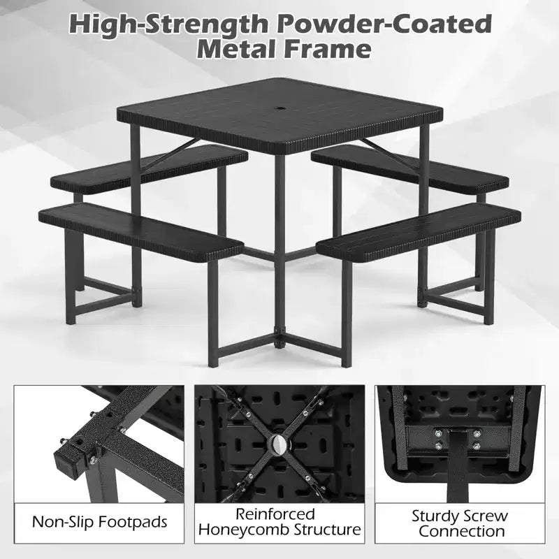 Costway Picnic Table Bench Set for 4-8 People with Umbrella Hole All-Weather HDPE Tabletop Black/Gray/Green/White