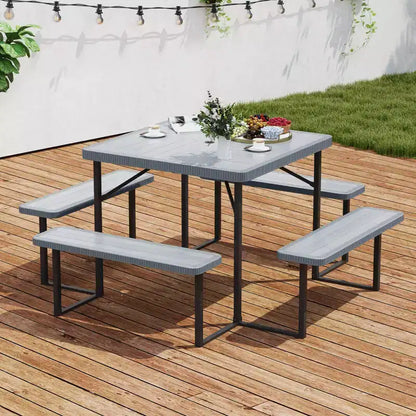 Costway Picnic Table Bench Set for 4-8 People with Umbrella Hole All-Weather HDPE Tabletop Black/Gray/Green/White