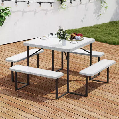 Costway Picnic Table Bench Set for 4-8 People with Umbrella Hole All-Weather HDPE Tabletop Black/Gray/Green/White