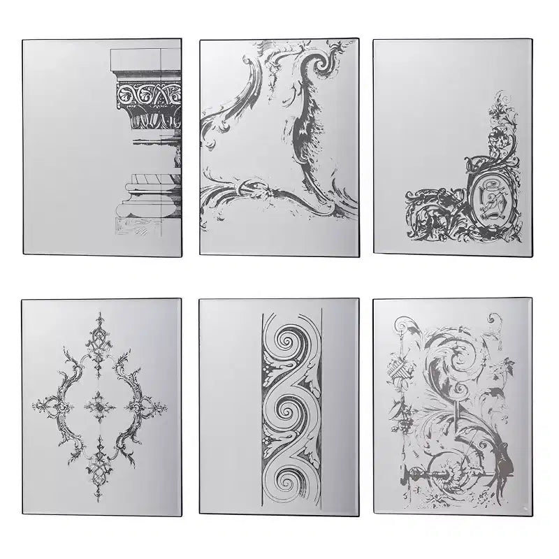 HomeRoots Set of Six Decorative Antiqued Glass Black Metal Framed Mirror Set