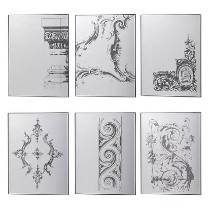 HomeRoots Set of Six Decorative Antiqued Glass Black Metal Framed Mirror Set