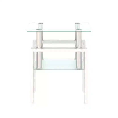 1-Piece Modern Tempered Glass Tea Table Coffee Table End Table, Square Table for Living Room, Transparent/Black