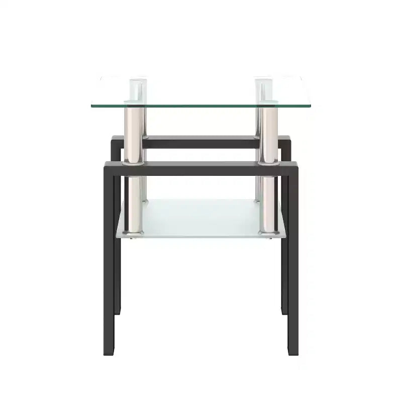1-Piece Modern Tempered Glass Tea Table Coffee Table End Table, Square Table for Living Room, Transparent/Black
