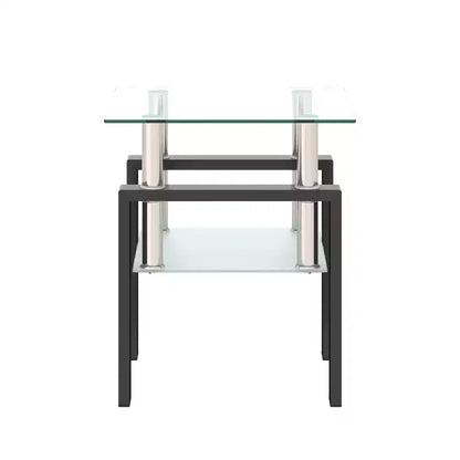 1-Piece Modern Tempered Glass Tea Table Coffee Table End Table, Square Table for Living Room, Transparent/Black