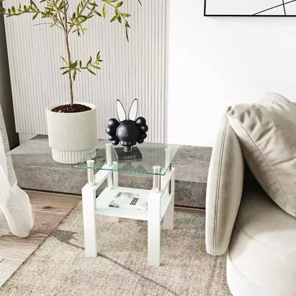 1-Piece Modern Tempered Glass Tea Table Coffee Table End Table, Square Table for Living Room, Transparent/Black