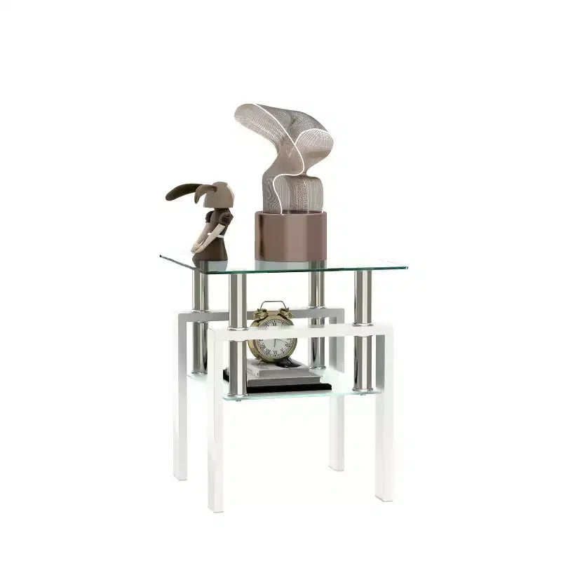 1-Piece Modern Tempered Glass Tea Table Coffee Table End Table, Square Table for Living Room, Transparent/Black