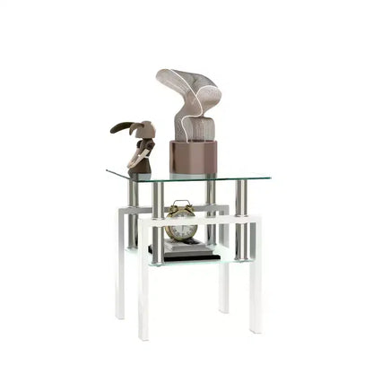 1-Piece Modern Tempered Glass Tea Table Coffee Table End Table, Square Table for Living Room, Transparent/Black