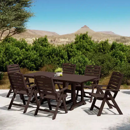 WestinTrends Malibu 7-Piece HDPE Rectangular Patio Dining Table Set with Foldable Chairs