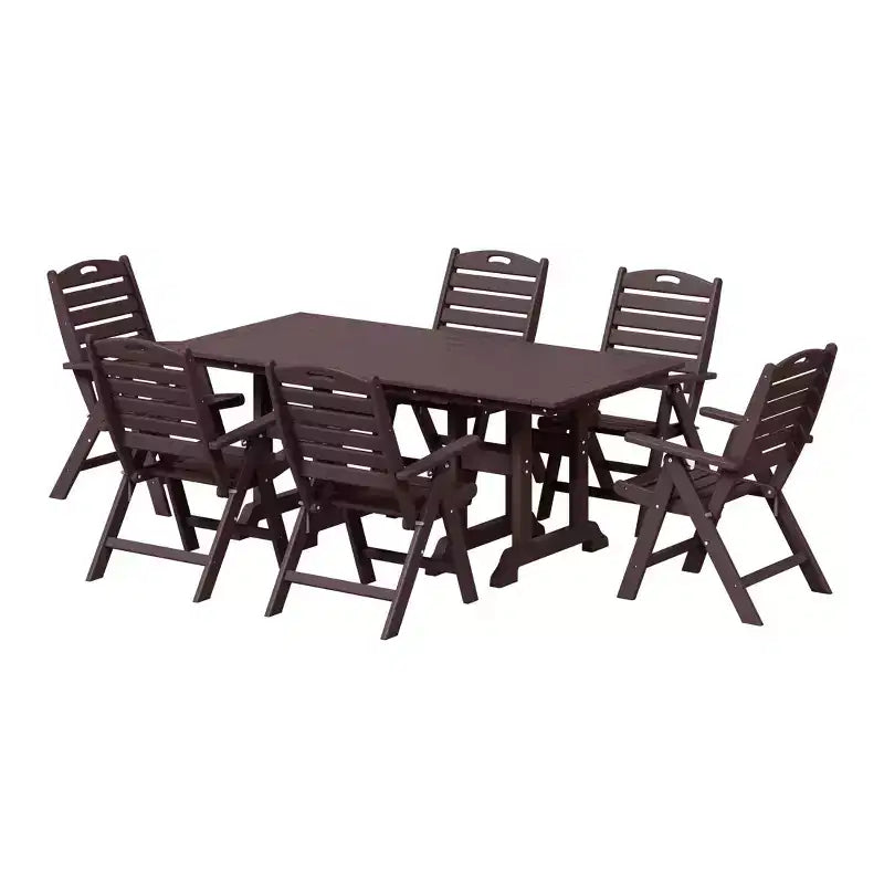 WestinTrends Malibu 7-Piece HDPE Rectangular Patio Dining Table Set with Foldable Chairs