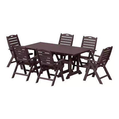WestinTrends Malibu 7-Piece HDPE Rectangular Patio Dining Table Set with Foldable Chairs