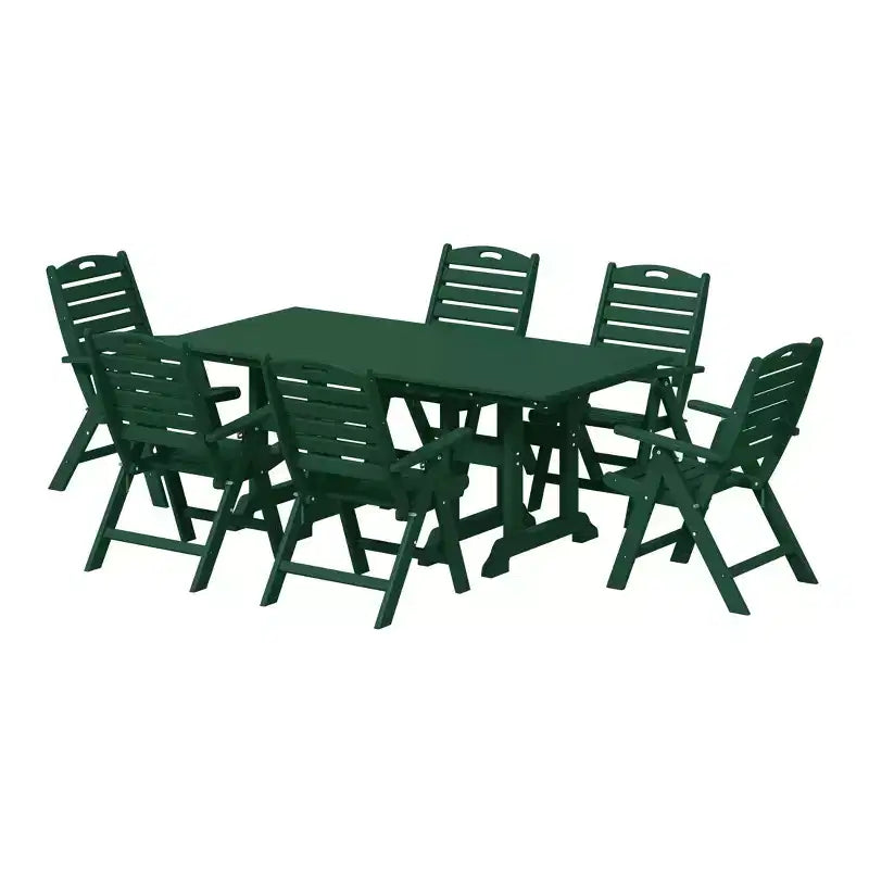 WestinTrends Malibu 7-Piece HDPE Rectangular Patio Dining Table Set with Foldable Chairs
