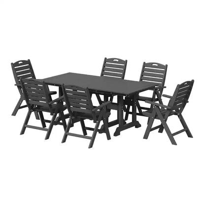 WestinTrends Malibu 7-Piece HDPE Rectangular Patio Dining Table Set with Foldable Chairs