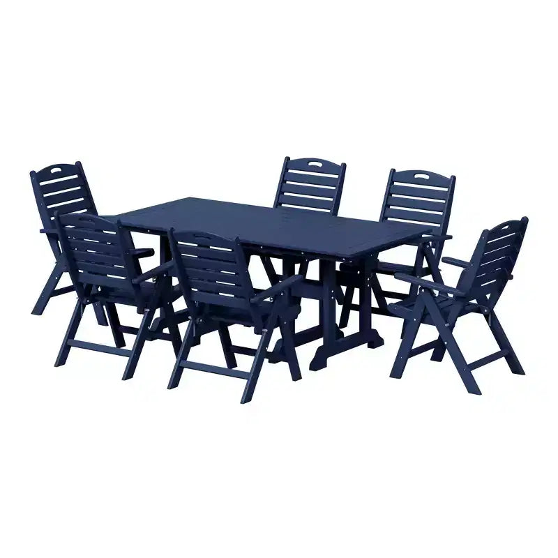 WestinTrends Malibu 7-Piece HDPE Rectangular Patio Dining Table Set with Foldable Chairs