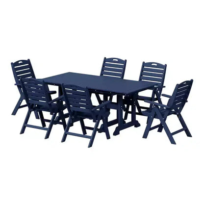 WestinTrends Malibu 7-Piece HDPE Rectangular Patio Dining Table Set with Foldable Chairs