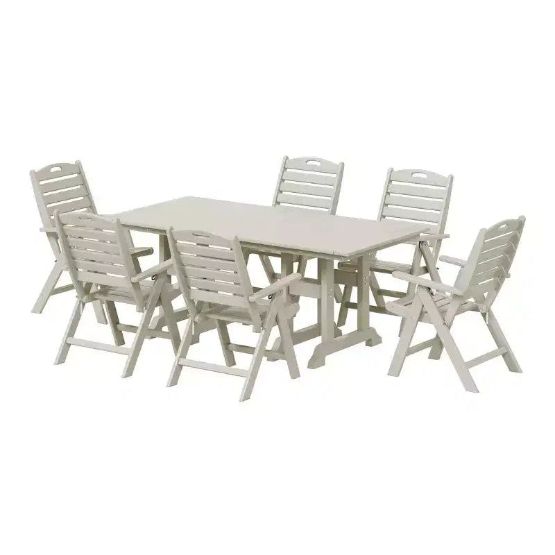 WestinTrends Malibu 7-Piece HDPE Rectangular Patio Dining Table Set with Foldable Chairs