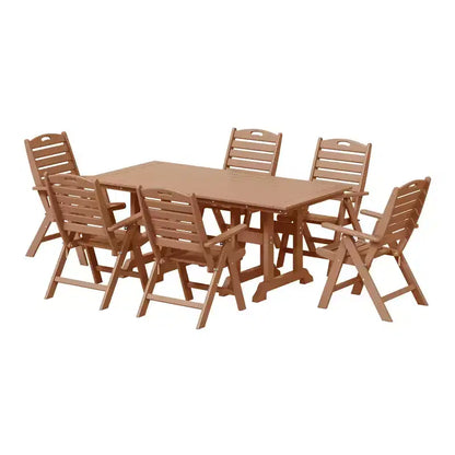 WestinTrends Malibu 7-Piece HDPE Rectangular Patio Dining Table Set with Foldable Chairs