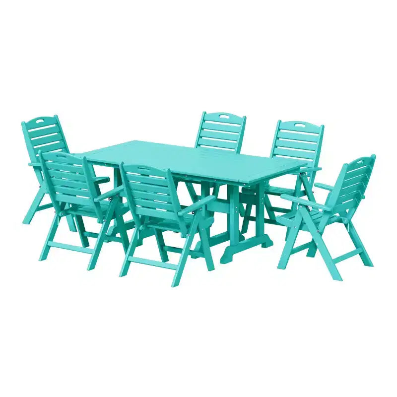 WestinTrends Malibu 7-Piece HDPE Rectangular Patio Dining Table Set with Foldable Chairs