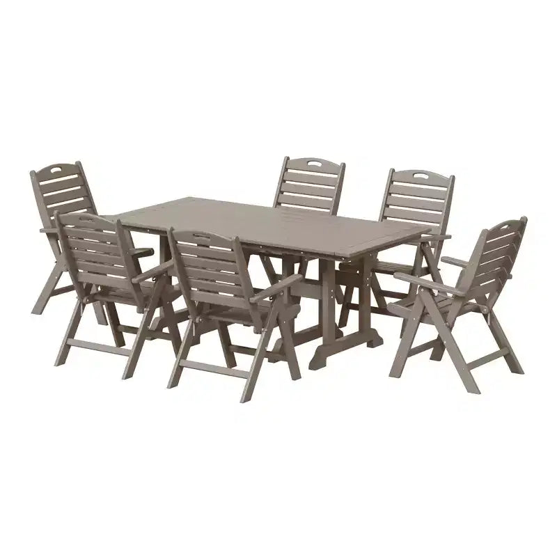 WestinTrends Malibu 7-Piece HDPE Rectangular Patio Dining Table Set with Foldable Chairs
