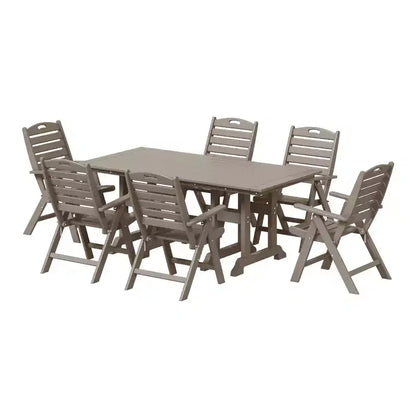 WestinTrends Malibu 7-Piece HDPE Rectangular Patio Dining Table Set with Foldable Chairs