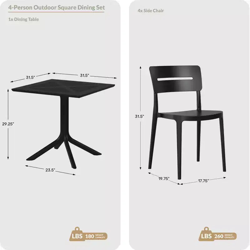 Ensemble de table à manger de terrasse WestinTrends Playa Modern 5 pièces en résine avec chaises de salle à manger de terrasse empilables, rouge
