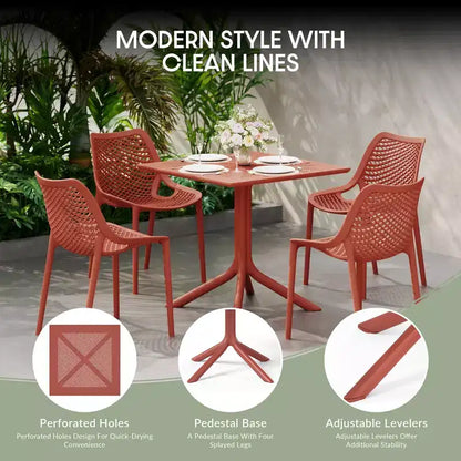 Ensemble de table à manger de terrasse WestinTrends Playa Modern 5 pièces en résine avec chaises de salle à manger de terrasse empilables, rouge