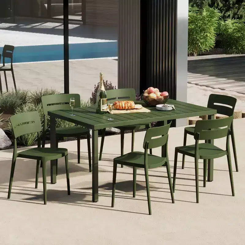 WestinTrends Playa 7-Piece Outdoor Rectangular Metal Patio Dining Table Set With Stackable Patio Chairs
