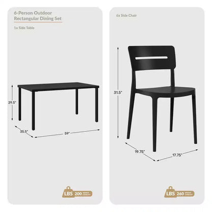 WestinTrends Playa 7-Piece Outdoor Rectangular Metal Patio Dining Table Set With Stackable Patio Chairs