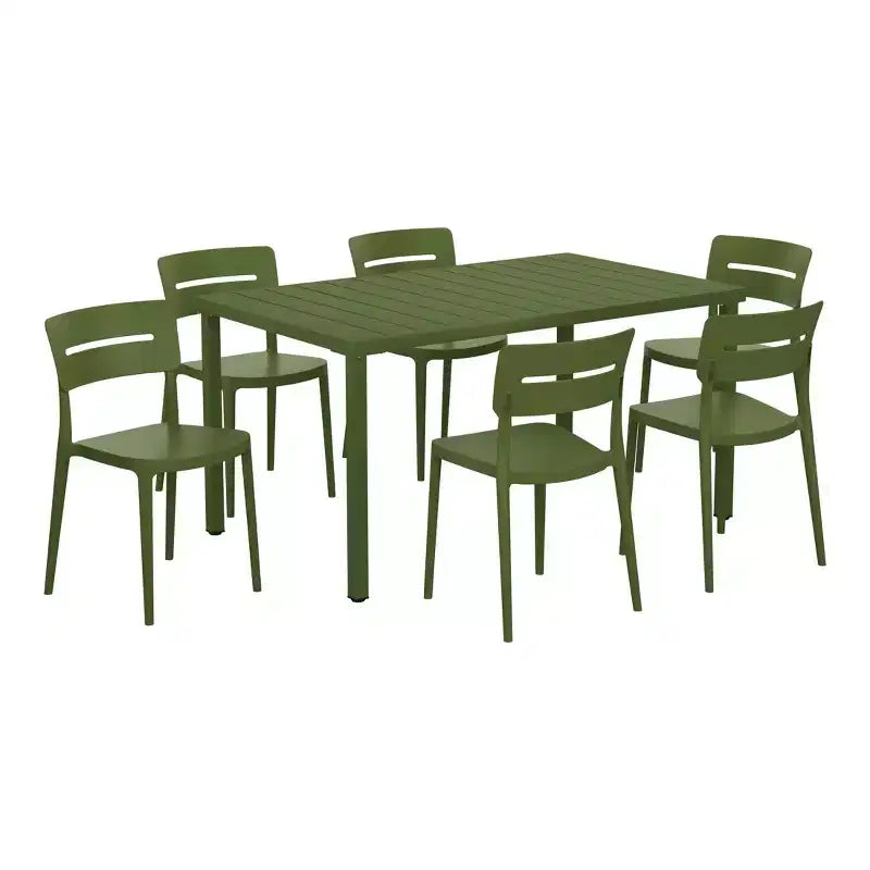 WestinTrends Playa 7-Piece Outdoor Rectangular Metal Patio Dining Table Set With Stackable Patio Chairs