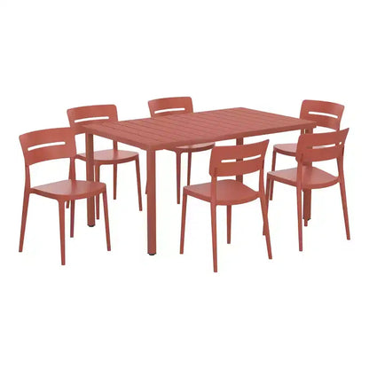 WestinTrends Playa 7-Piece Outdoor Rectangular Metal Patio Dining Table Set With Stackable Patio Chairs